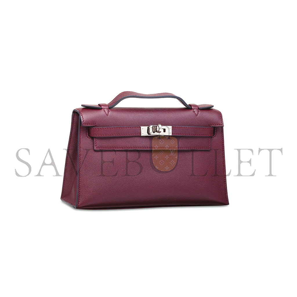 HERMÈS SWIFT LEATHER KELLY POCHETTE WITH PALLADIUM HARDWARE (22*14*7cm) 